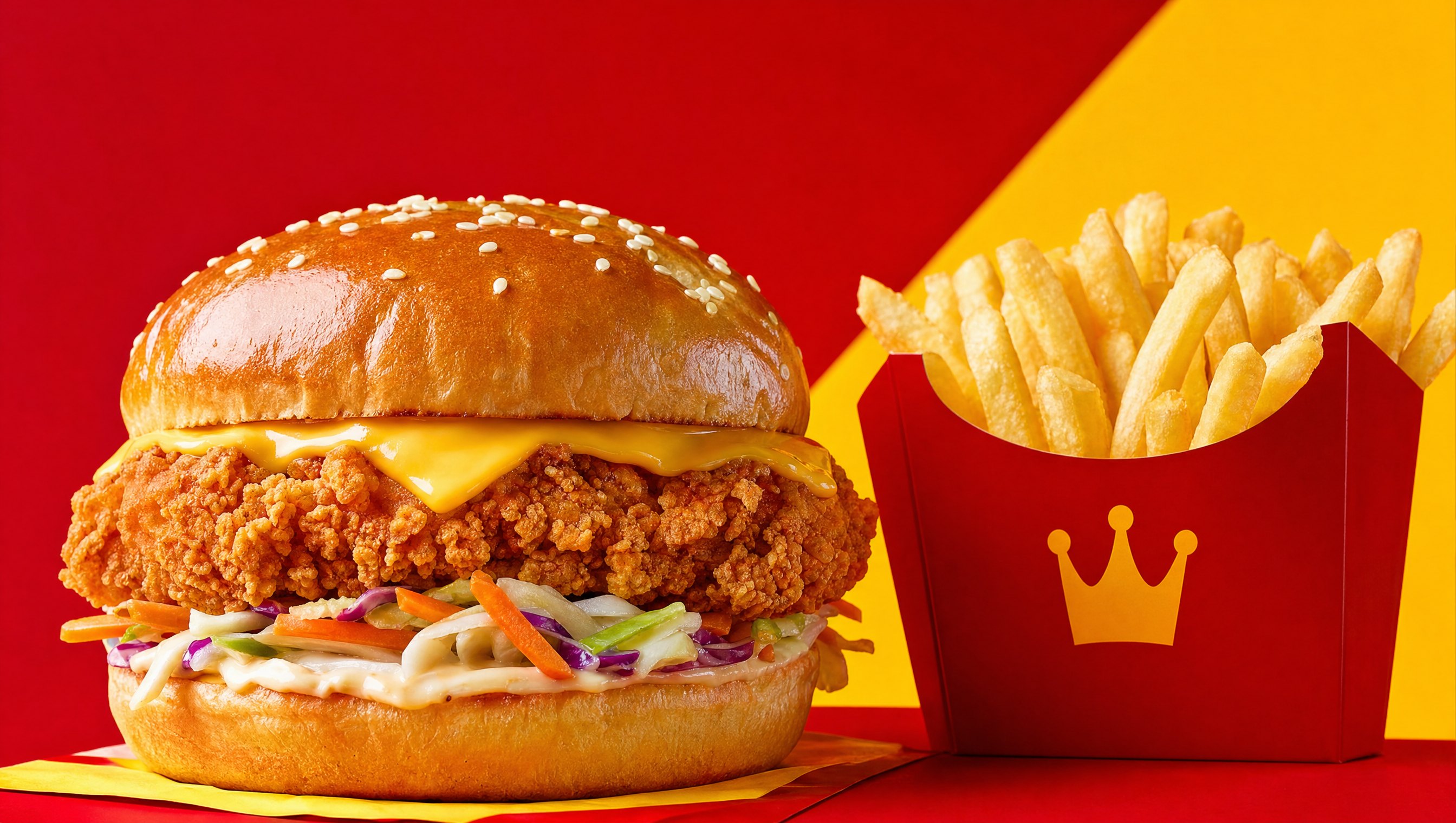 Crispy chicken burger and fries